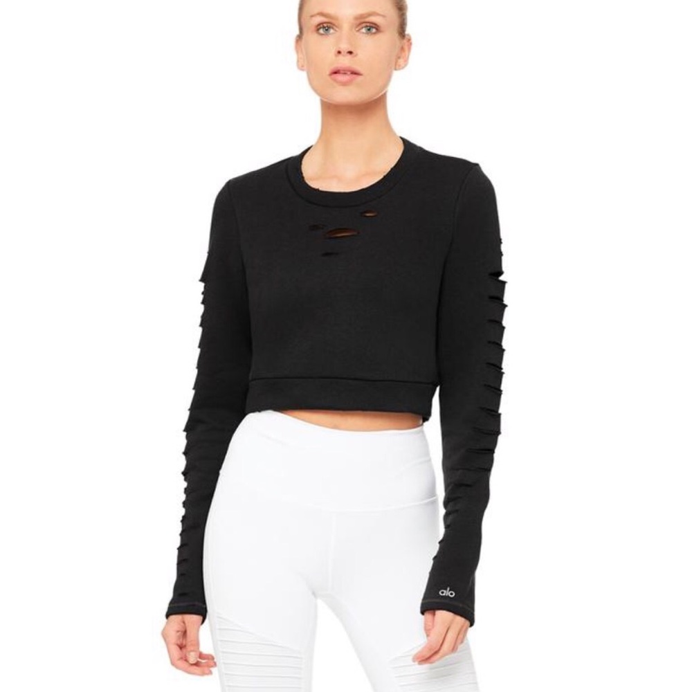Alo Ripped warrior black long sleeve top
